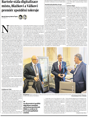 Bartoše stála digitalizace místo, Blažkovi a Válkovi premiér zpoždění toleruje.png